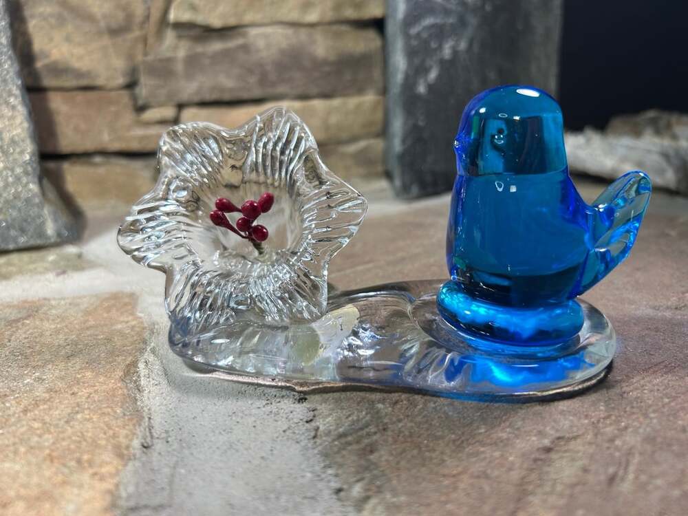 HTF Leo Ward Blue Bird Of Happiness On Clear Base With Flower Signed 1994 - Picture 3 of 12
